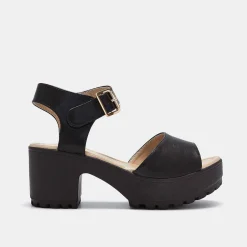 Black Ankle Strap Chunky Platform Cleated Sandals<KOI footwear