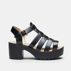 Black Chunky Platform Cleated Strappy Sandals<KOI footwear Discount