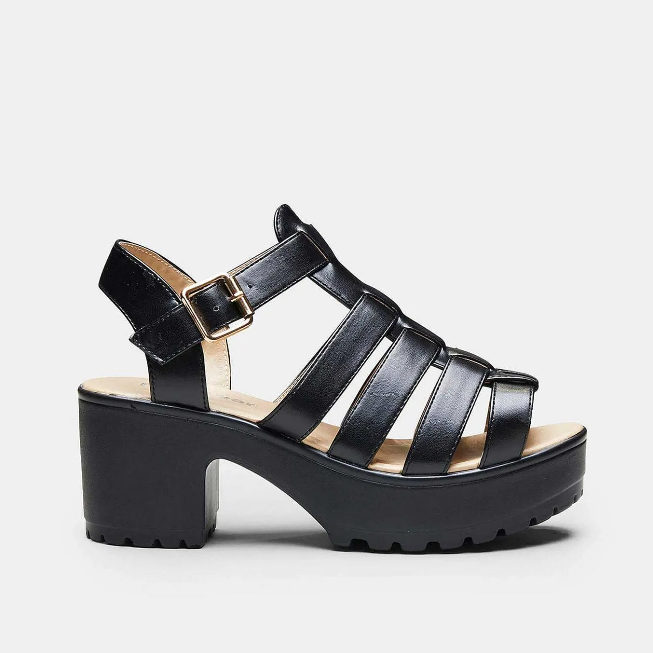 Black Chunky Platform Cleated Strappy Sandals<KOI footwear Discount