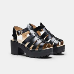 Black Chunky Platform Cleated Strappy Sandals<KOI footwear Discount
