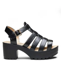 Black Chunky Platform Cleated Strappy Sandals<KOI footwear Discount