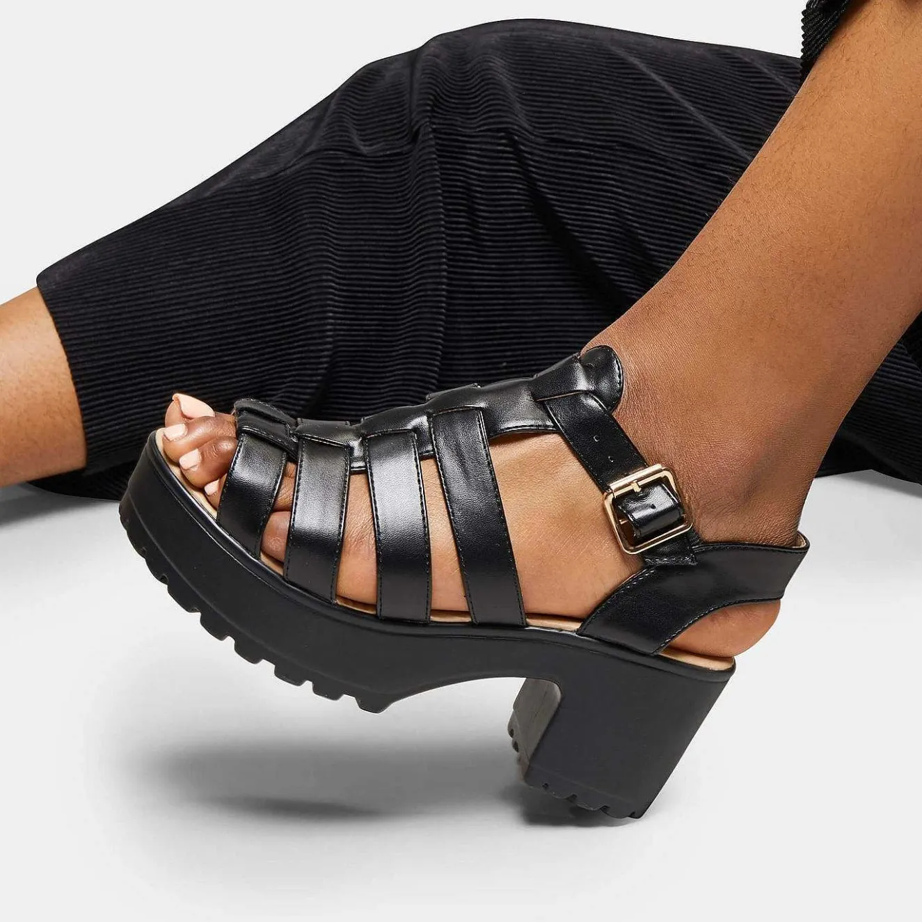 Black Chunky Platform Cleated Strappy Sandals<KOI footwear Discount