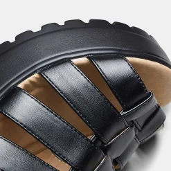 Black Chunky Platform Cleated Strappy Sandals<KOI footwear Discount