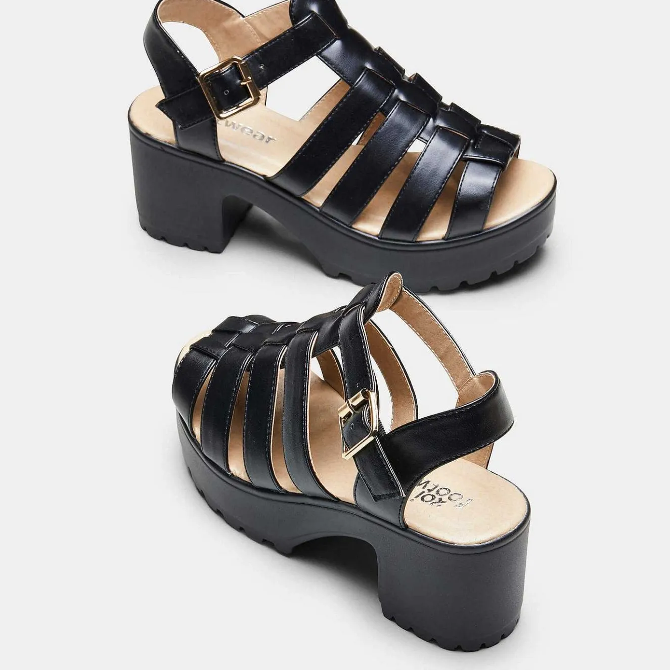 Black Chunky Platform Cleated Strappy Sandals<KOI footwear Best