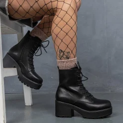 Black Leather Chunky Platform Military Boots In Size 10<KOI footwear Outlet