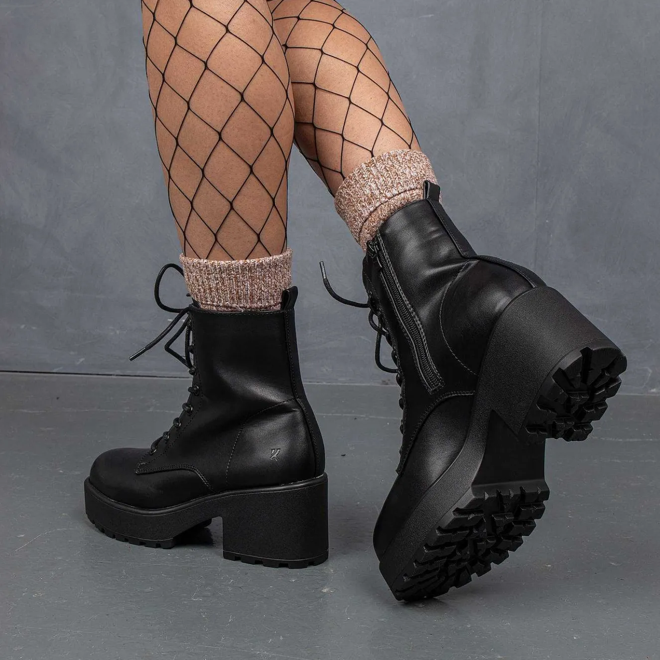 Black Leather Chunky Platform Military Boots In Size 10<KOI footwear Outlet