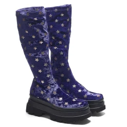 Celestial Dusk Trident Velvet Long Boots - Spellbound Purple | Koi<KOI footwear New