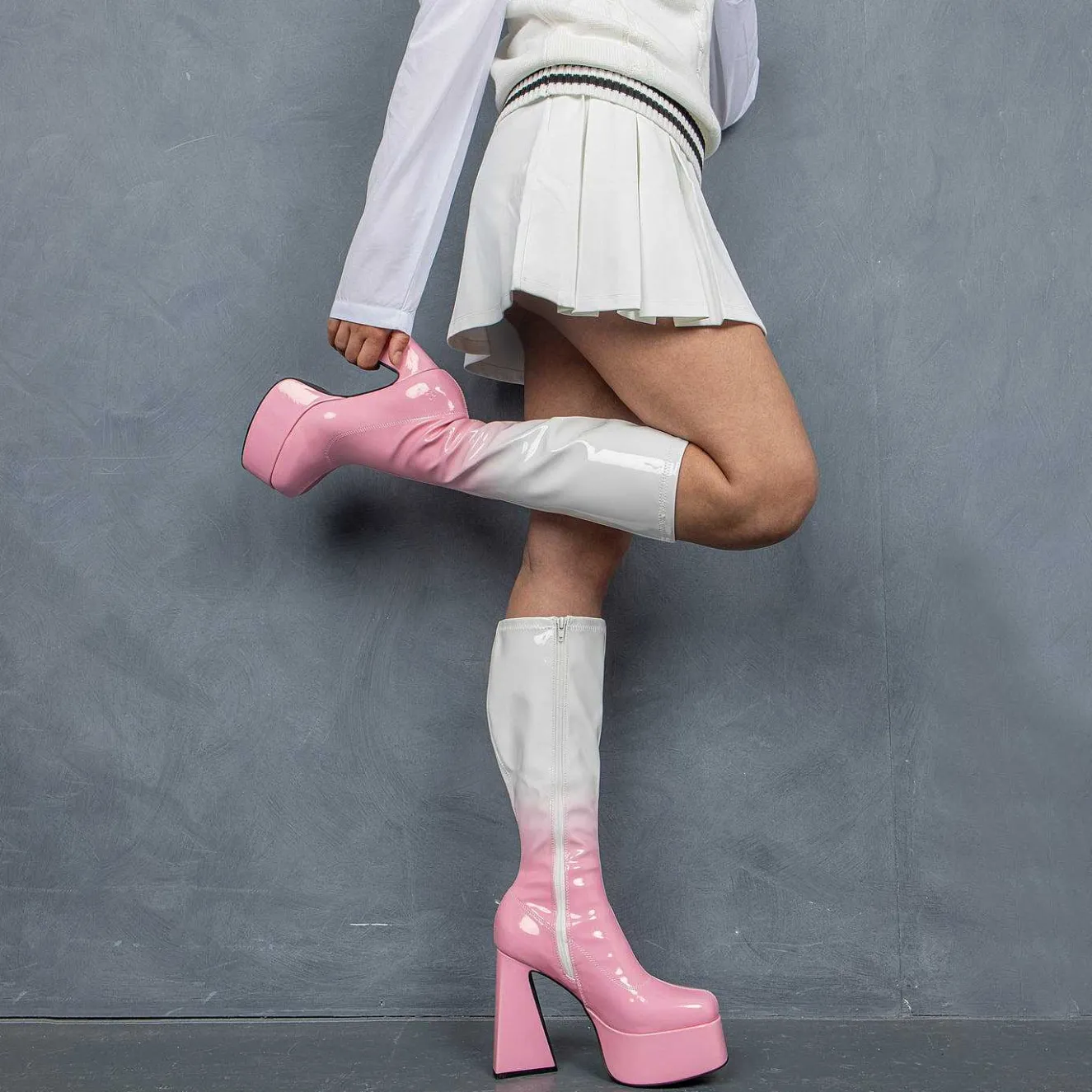Raspberry Ripple Heeled Long Boots<KOI footwear Best