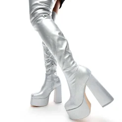 The Redemption Plus Size Thigh High Boots - Silver<KOI footwear Clearance