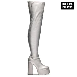 The Redemption Plus Size Thigh High Boots - Silver<KOI footwear Sale