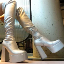 The Redemption Plus Size Thigh High Boots - Silver<KOI footwear Sale
