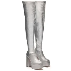 The Redemption Plus Size Thigh High Boots - Silver<KOI footwear Sale