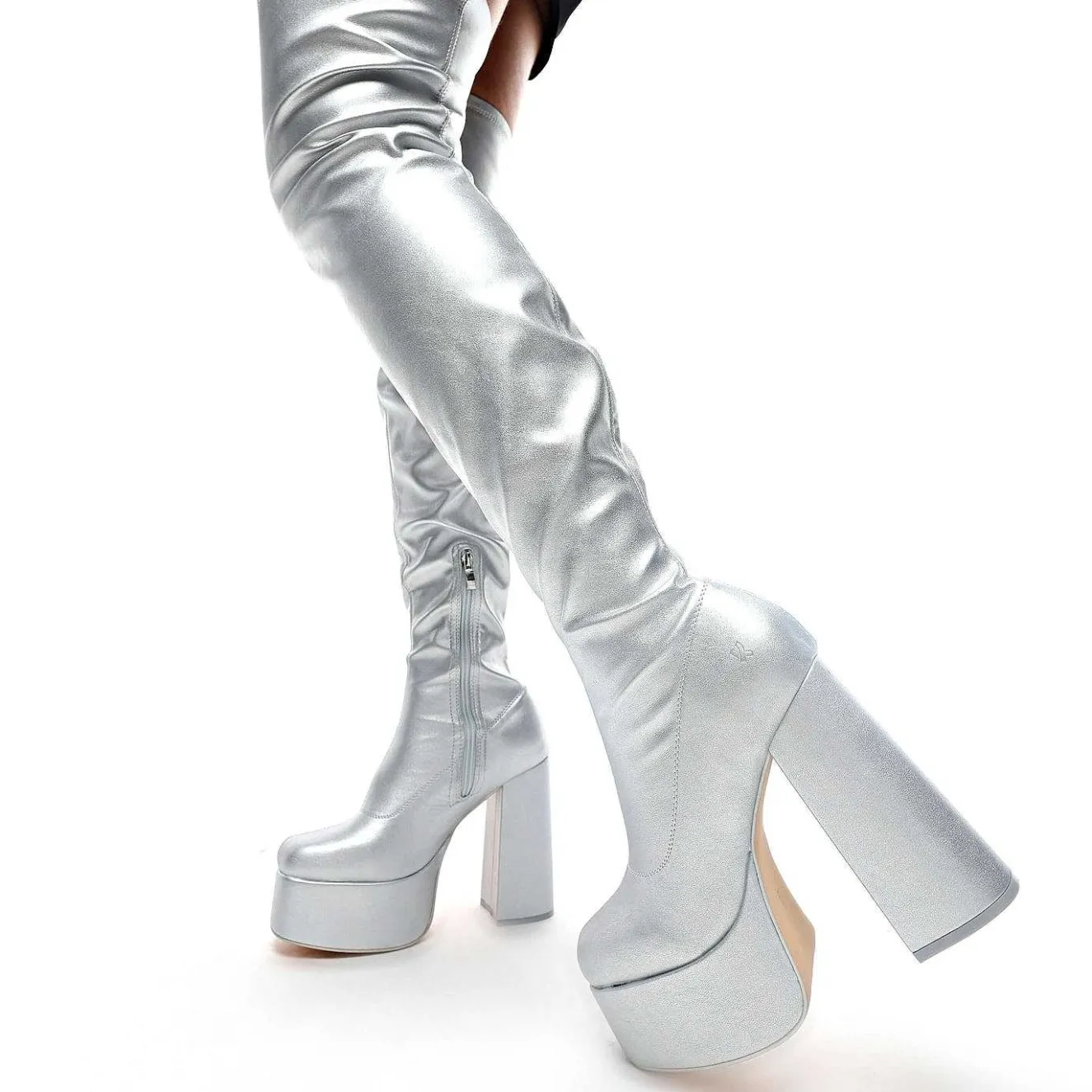 The Redemption Plus Size Thigh High Boots - Silver<KOI footwear Sale
