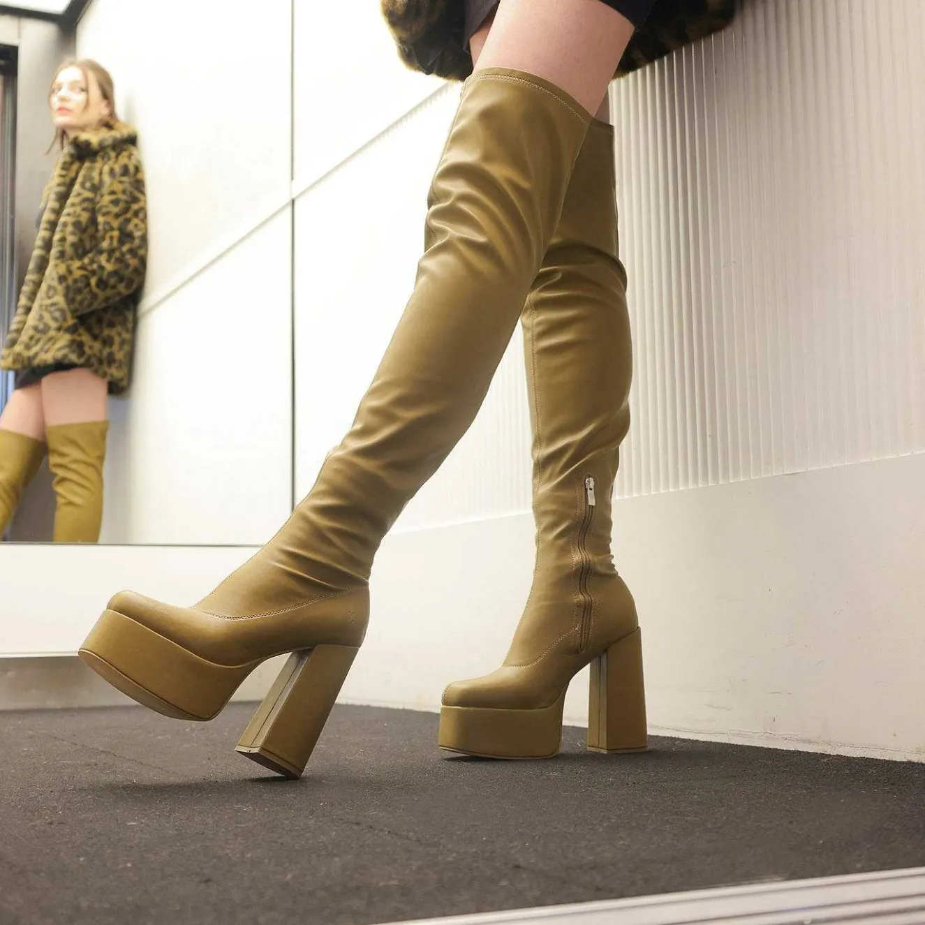 The Redemption Plus Size Thigh High Boots - Khaki<KOI footwear Discount