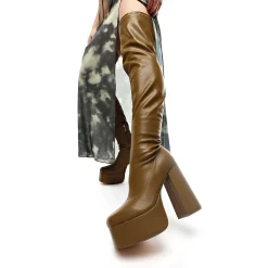 The Redemption Stretch Thigh High Boots - Khaki<KOI footwear Online