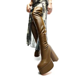 The Redemption Stretch Thigh High Boots - Khaki<KOI footwear New