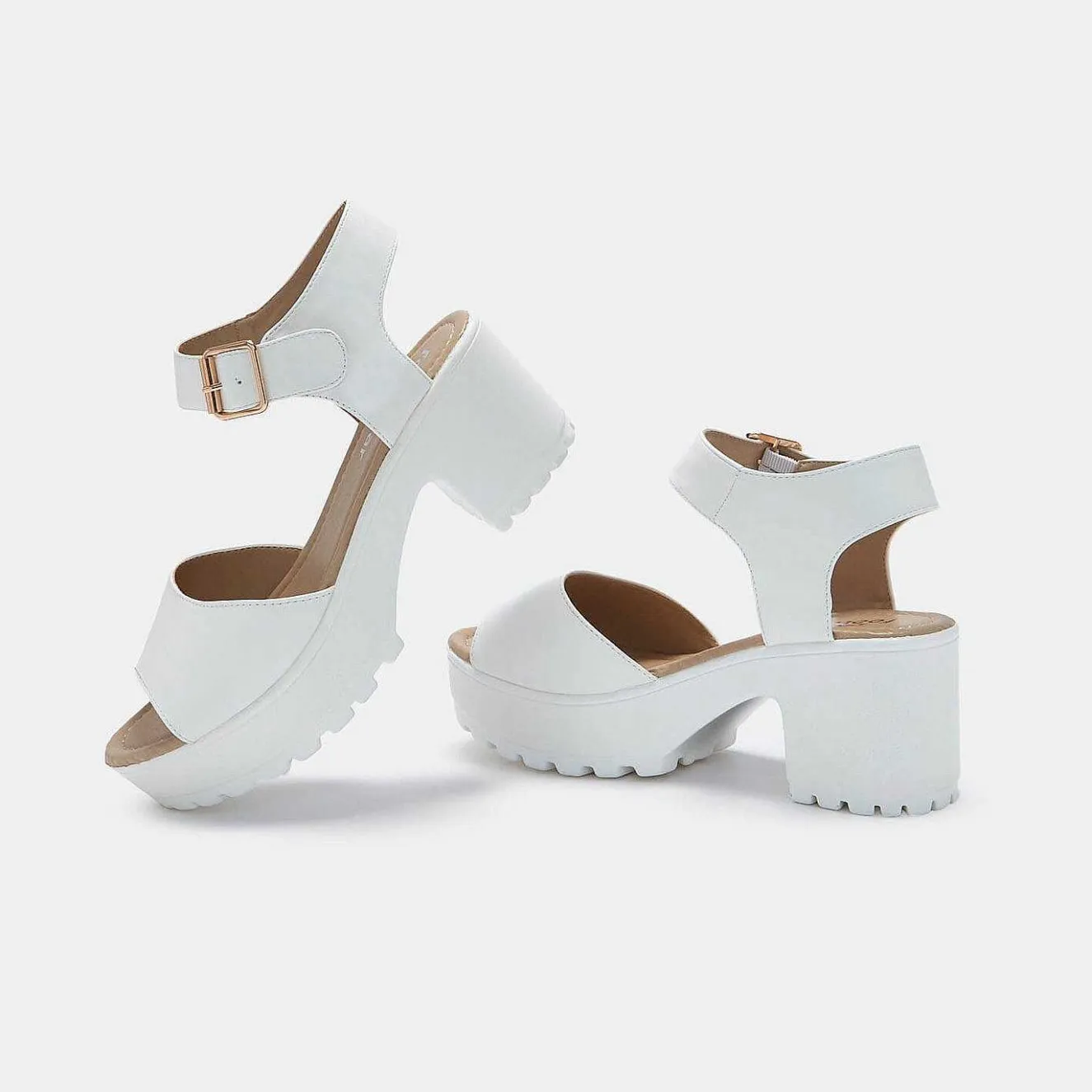 White Ankle Strap Chunky Platform Cleated Sandals<KOI footwear Hot