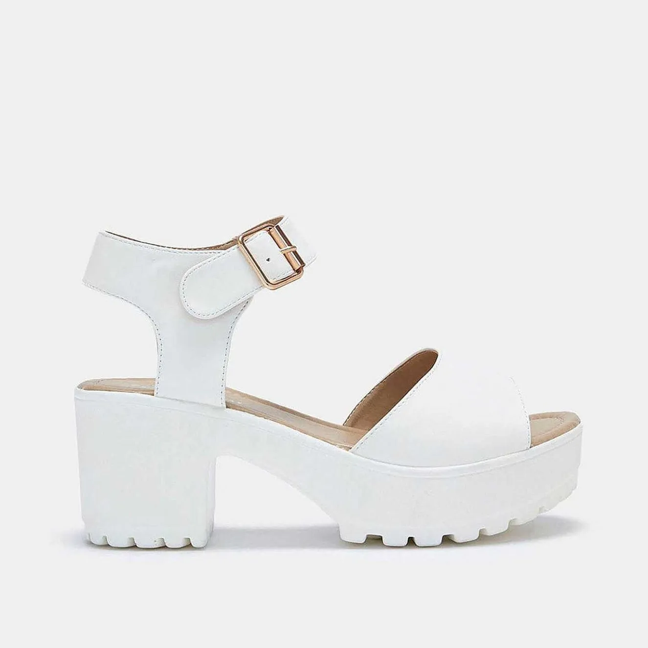 White Ankle Strap Chunky Platform Cleated Sandals<KOI footwear Hot