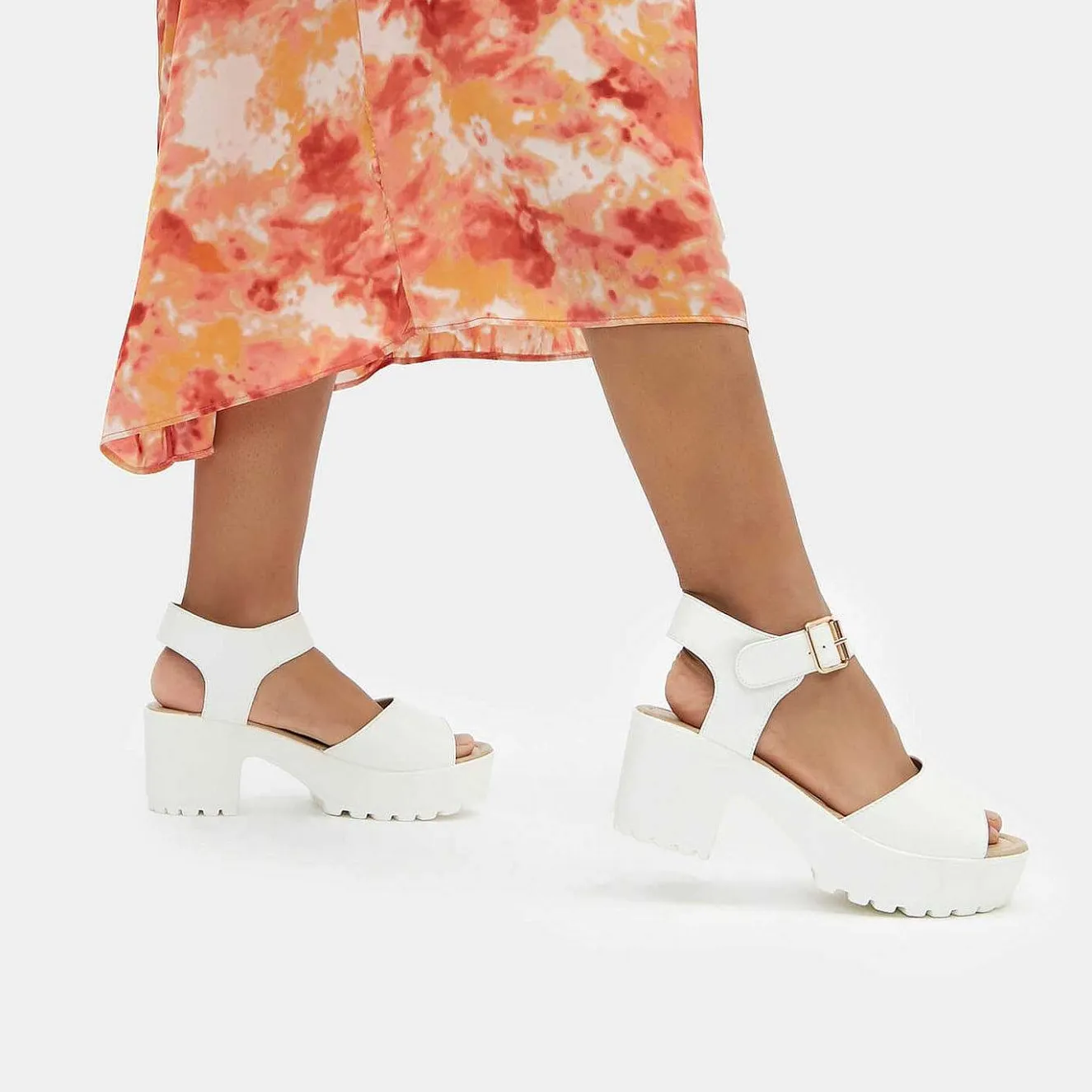White Ankle Strap Chunky Platform Cleated Sandals<KOI footwear Hot