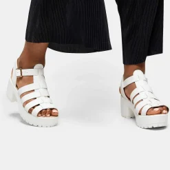White Chunky Platform Cleated Strappy Sandals<KOI footwear New