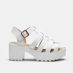 White Chunky Platform Cleated Strappy Sandals<KOI footwear New