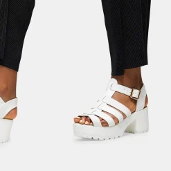 White Chunky Platform Cleated Strappy Sandals<KOI footwear New
